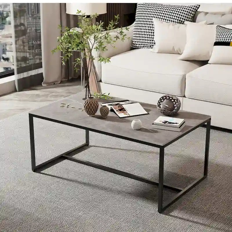 Table basse rectangulaire Table en pierre frittée pour salon ou bureau - 100x60x43 cm
