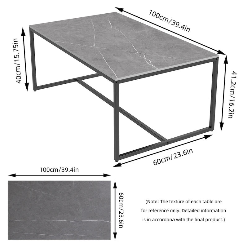 Table basse rectangulaire Table en pierre frittée pour salon ou bureau - 100x60x43 cm