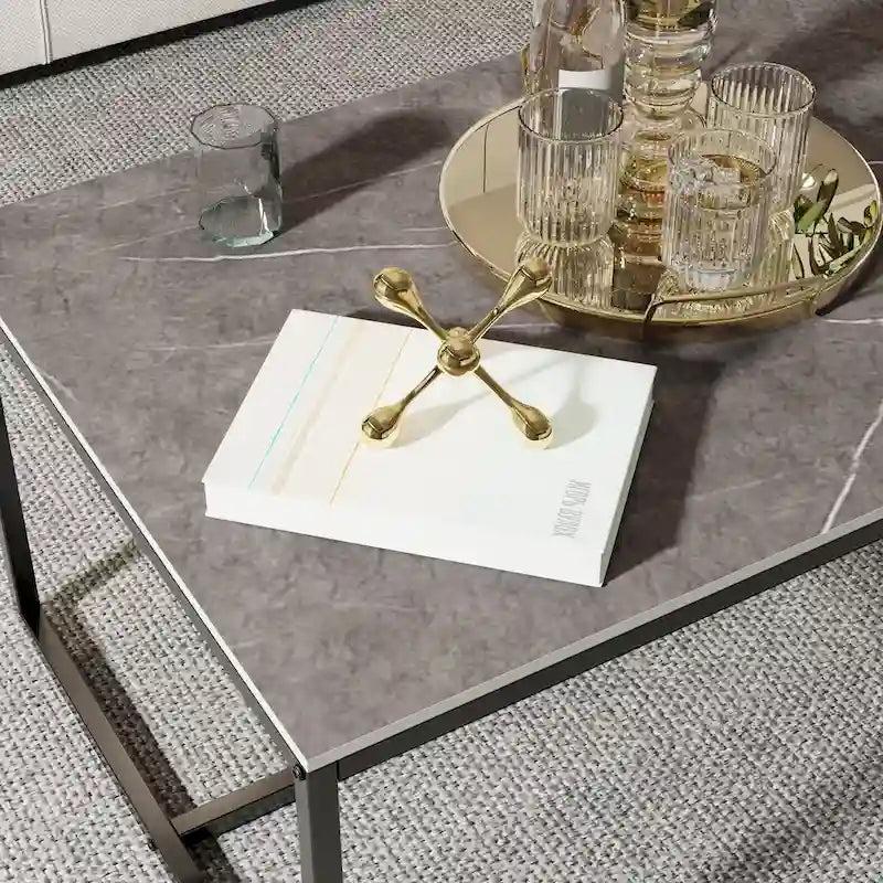 Table basse rectangulaire Table en pierre frittée pour salon ou bureau - 100x60x43 cm