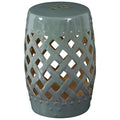 Table d'appoint décorative de patio, table de jardin en céramique avec motif en treillis tissé et matériaux solides émaillés, verte