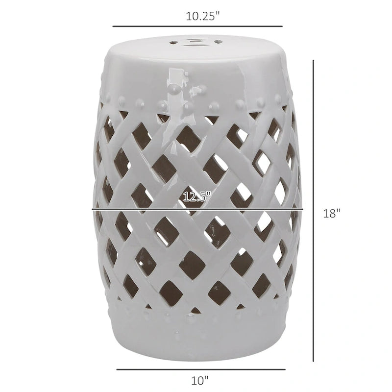 Table d'appoint décorative de patio, table de jardin en céramique avec motif en treillis tissé et matériaux solides émaillés, verte