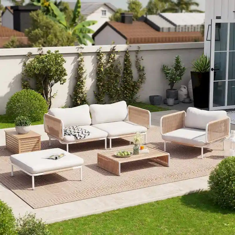 Outdoor 4 Seater Chat Set with Cushions, Customizable Set by Combining Multiple Chairs - Combined by 4 chairs