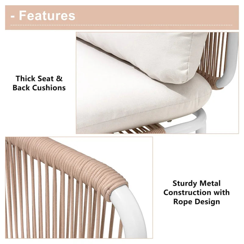 Ensemble de conversation d'extérieur 4 places avec coussins, ensemble personnalisable en combinant plusieurs chaises - Combiné par 4 chaises