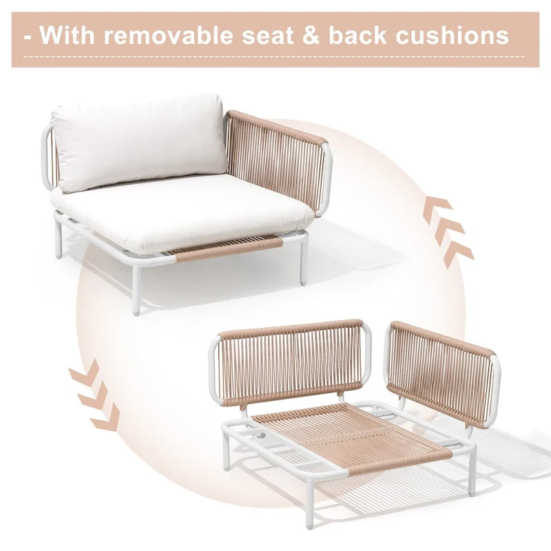 Ensemble de conversation d'extérieur 4 places avec coussins, ensemble personnalisable en combinant plusieurs chaises - Combiné par 4 chaises