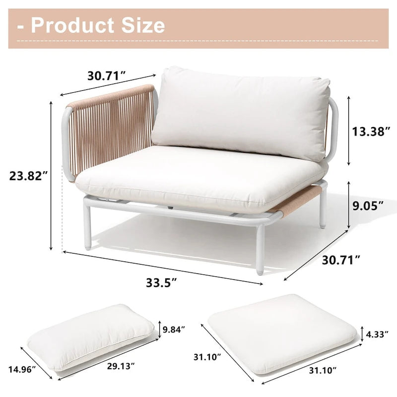 Ensemble de conversation d'extérieur 4 places avec coussins, ensemble personnalisable en combinant plusieurs chaises - Combiné par 4 chaises