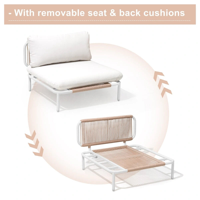 Ensemble de conversation d'extérieur 4 places avec coussins, ensemble personnalisable en combinant plusieurs chaises - Combiné par 4 chaises