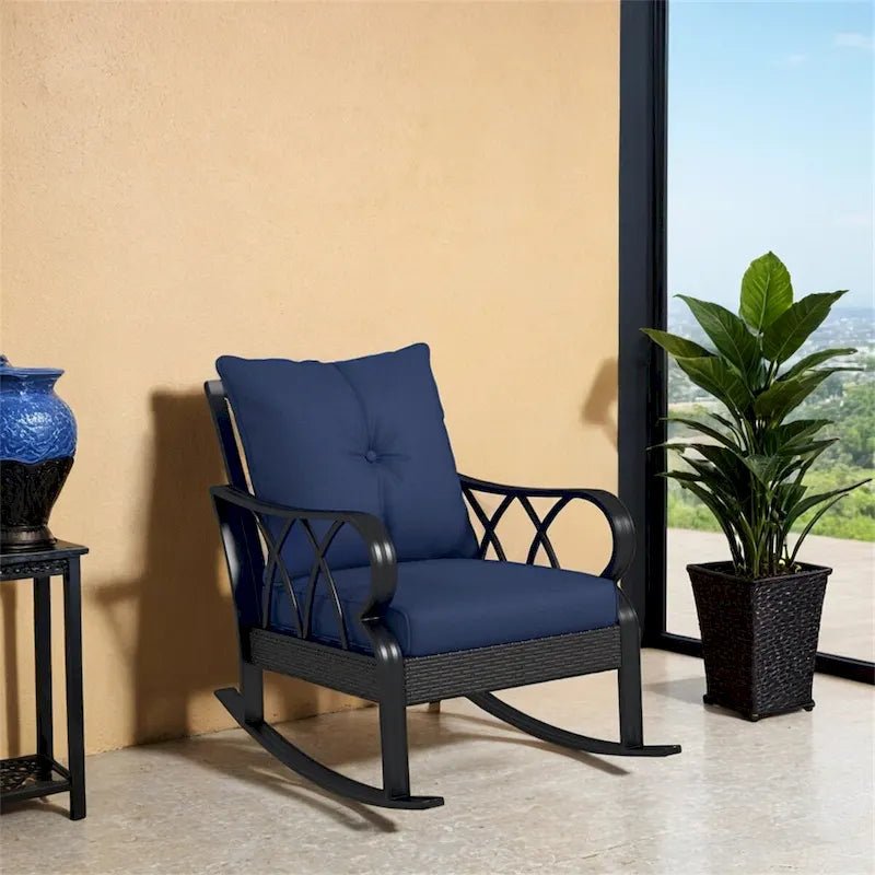 Outsunny Outdoor Wicker Rocking Chair,Rattan Porch Rocker Chair