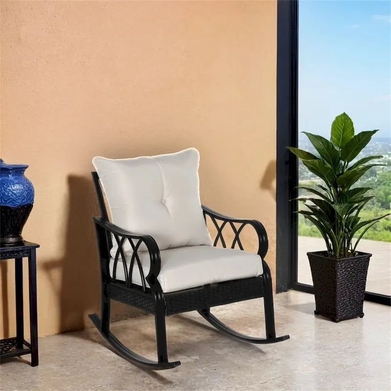 Chaise berçante d'extérieur en osier Outsunny, fauteuil à bascule de véranda en rotin
