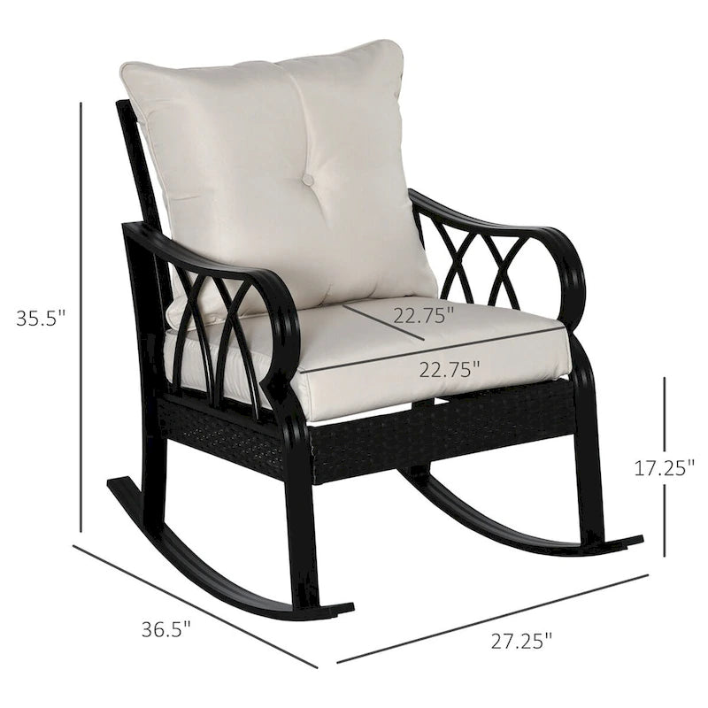 Chaise berçante d'extérieur en osier Outsunny, fauteuil à bascule de véranda en rotin