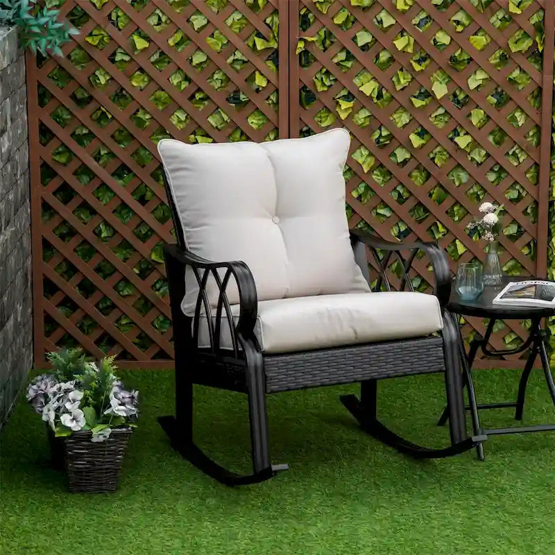 Chaise berçante d'extérieur en osier Outsunny, fauteuil à bascule de véranda en rotin