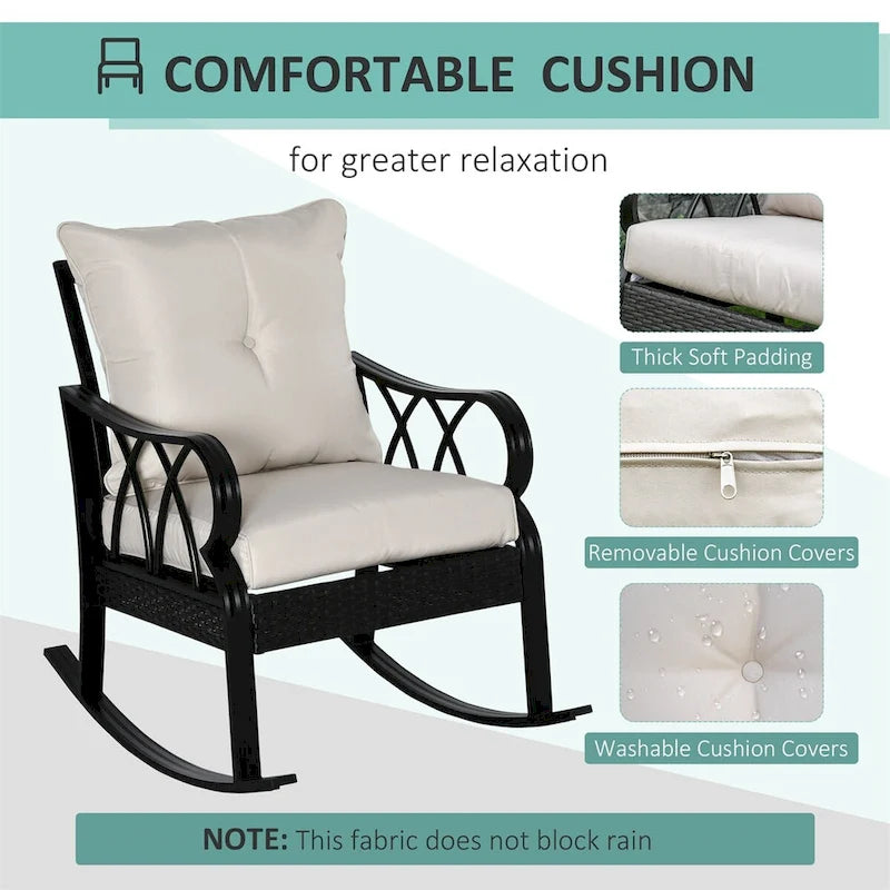 Chaise berçante d'extérieur en osier Outsunny, fauteuil à bascule de véranda en rotin