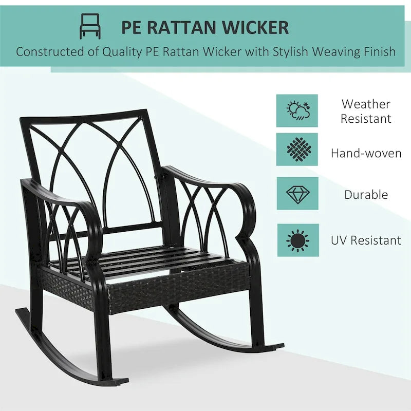Chaise berçante d'extérieur en osier Outsunny, fauteuil à bascule de véranda en rotin