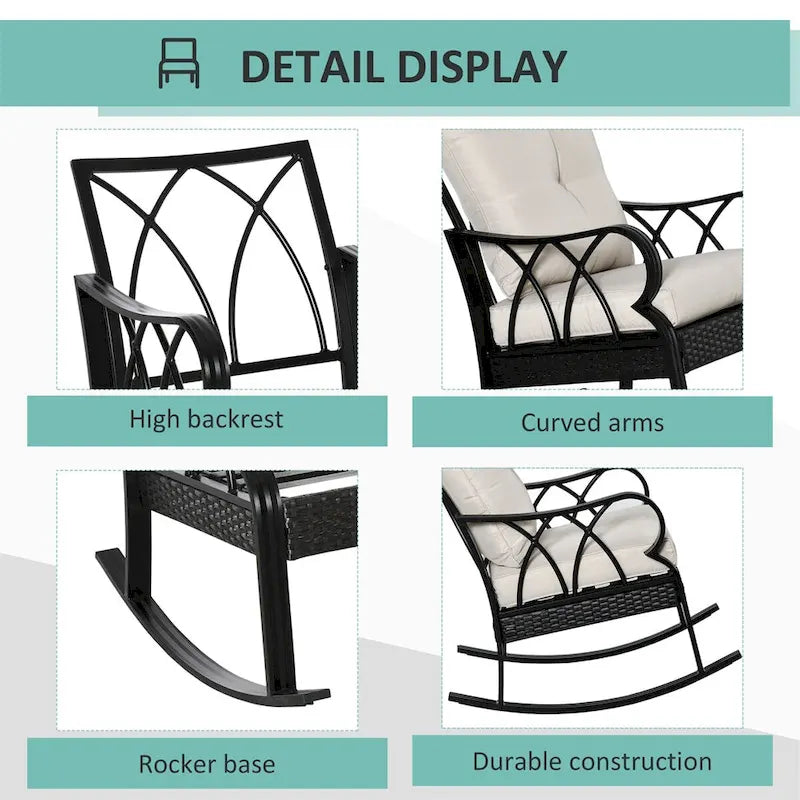 Chaise berçante d'extérieur en osier Outsunny, fauteuil à bascule de véranda en rotin