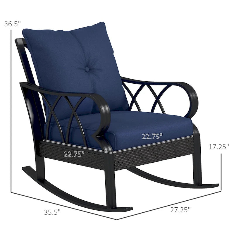 Chaise berçante d'extérieur en osier Outsunny, fauteuil à bascule de véranda en rotin