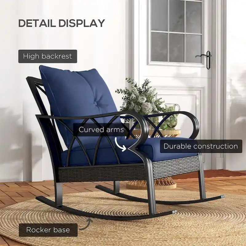 Chaise berçante d'extérieur en osier Outsunny, fauteuil à bascule de véranda en rotin