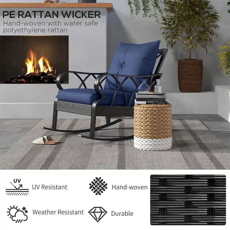 Chaise berçante d'extérieur en osier Outsunny, fauteuil à bascule de véranda en rotin