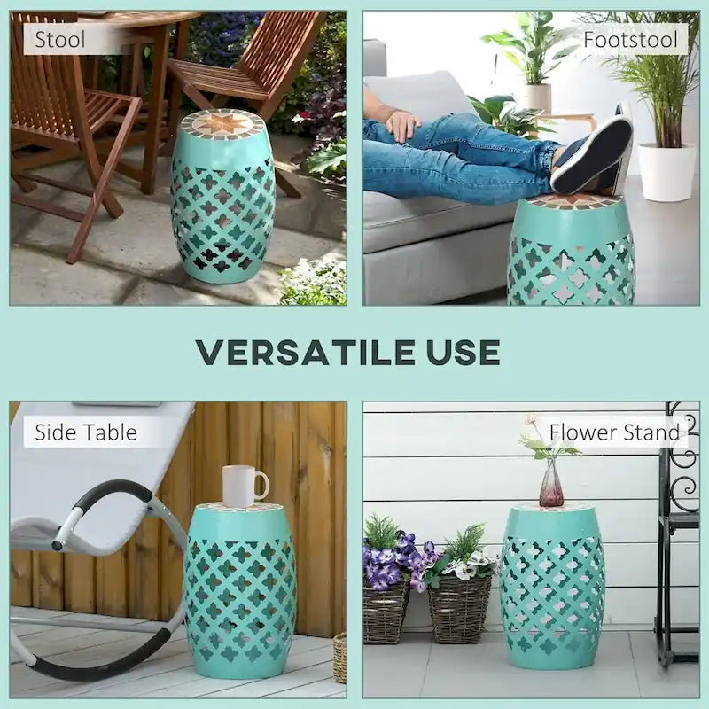 Table d'appoint ronde pour patio, pouf d'extérieur, table d'appoint de jardin en mosaïque