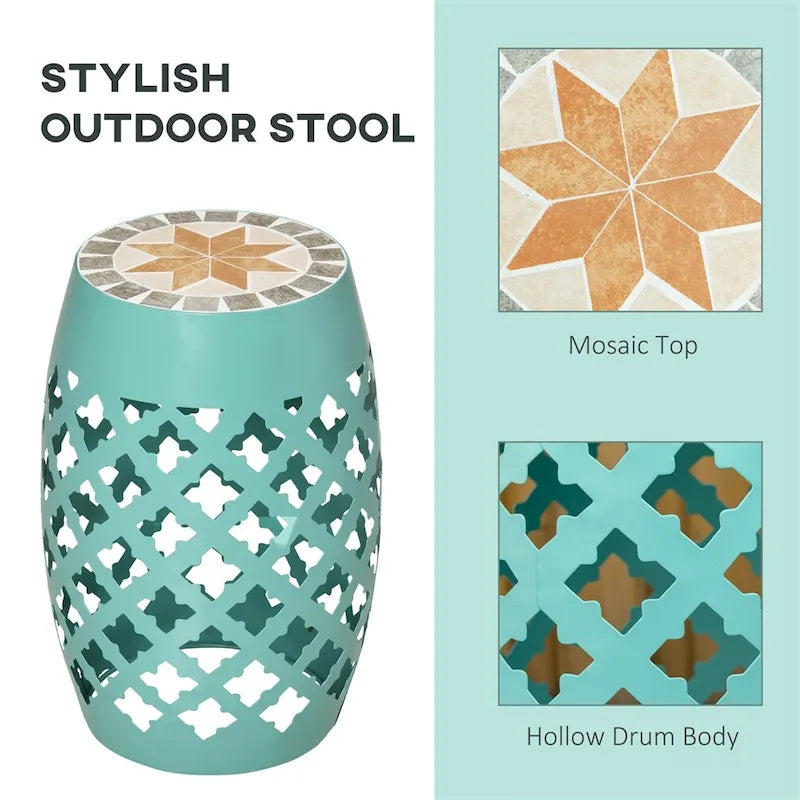 Table d'appoint ronde pour patio, pouf d'extérieur, table d'appoint de jardin en mosaïque