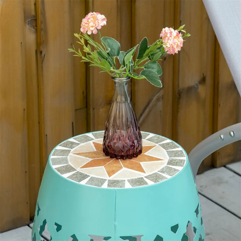 Table d'appoint ronde pour patio, pouf d'extérieur, table d'appoint de jardin en mosaïque