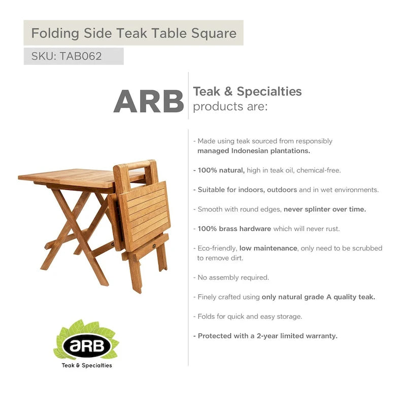 Table d'appoint pliante en teck - Carrée 50 cm