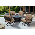 Nassau 5-Piece Patio Propane Fire Pit Rocker Club Conversation Set with Cushions and 47 Round Fire Pit Chat Table