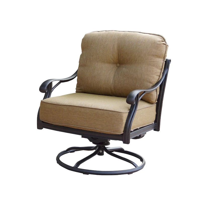 Ensemble de conversation d'extérieur 5 pièces Nassau avec foyer propane, fauteuils club à bascule et table de conversation ronde de 47 po avec coussins