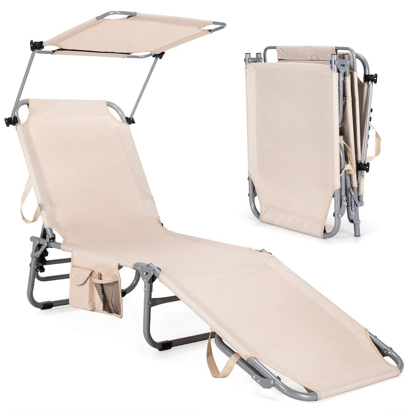 Chaise longue d'extérieur inclinable 5 positions avec pare-soleil