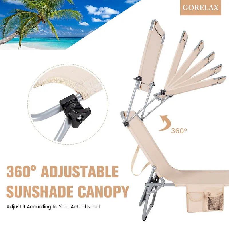 Chaise longue d'extérieur inclinable 5 positions avec pare-soleil