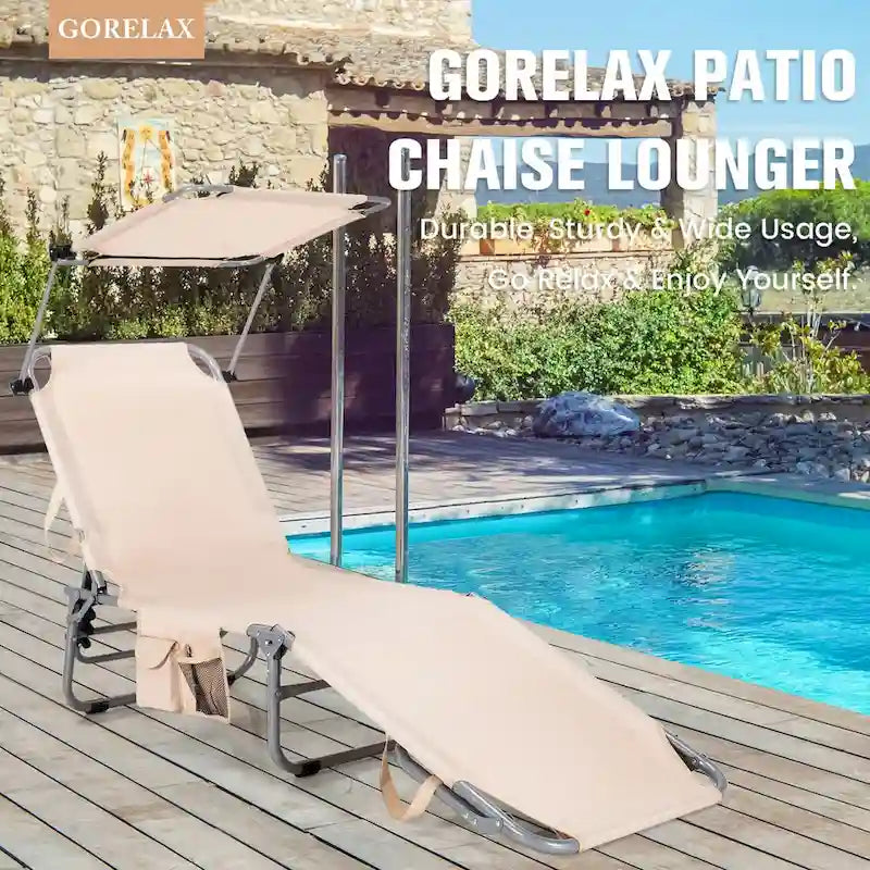 Chaise longue d'extérieur inclinable 5 positions avec pare-soleil