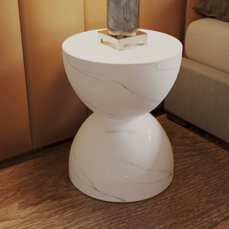 Table d'appoint ronde Sage de 16 po en Fibrestone pour intérieur et extérieur, design sablier moderne et résistante aux intempéries