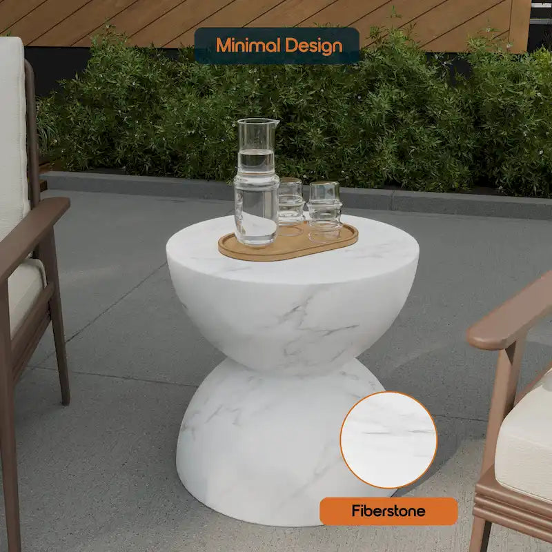 Table d'appoint ronde Sage de 16 po en Fibrestone pour intérieur et extérieur, design sablier moderne et résistante aux intempéries