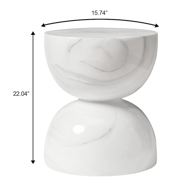 Table d'appoint ronde Sage de 16 po en Fibrestone pour intérieur et extérieur, design sablier moderne et résistante aux intempéries