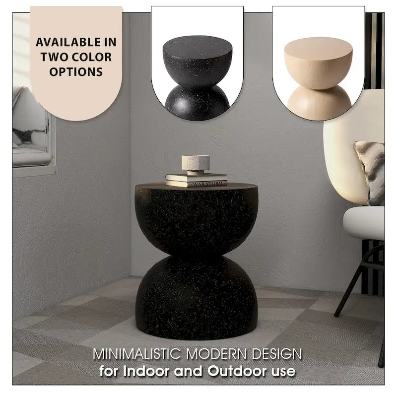 Table d'appoint ronde Sage de 16 po en Fibrestone pour intérieur et extérieur, design sablier moderne et résistante aux intempéries