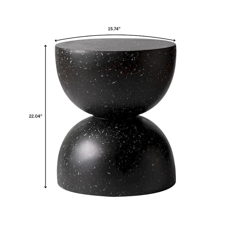 Table d'appoint ronde Sage de 16 po en Fibrestone pour intérieur et extérieur, design sablier moderne et résistante aux intempéries