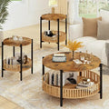 Mieres, lot de 3 tables basses, ensemble de tables de salon en bois marron rustique