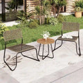 Ensemble bistrot d'extérieur 3 pièces en osier, mobilier en rotin avec chaises empilables et table d'appoint