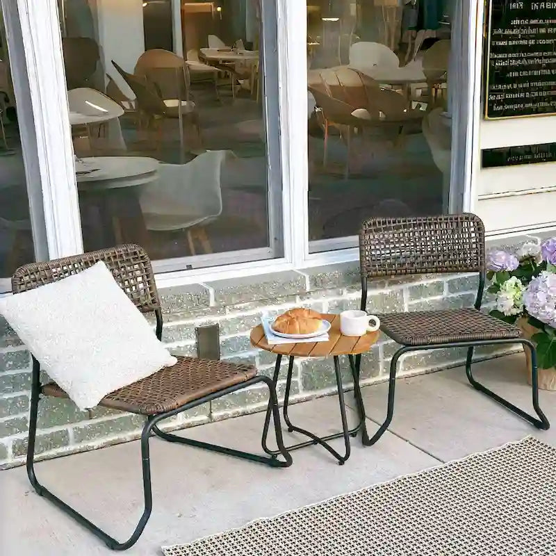 3-Piece Outdoor Wicker Bistro Set Rattan Furniture set with Stackable Chairs and Side Table