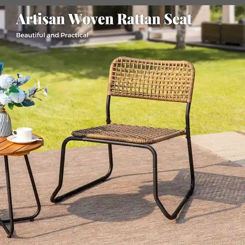 Ensemble bistrot d'extérieur 3 pièces en osier, mobilier en rotin avec chaises empilables et table d'appoint