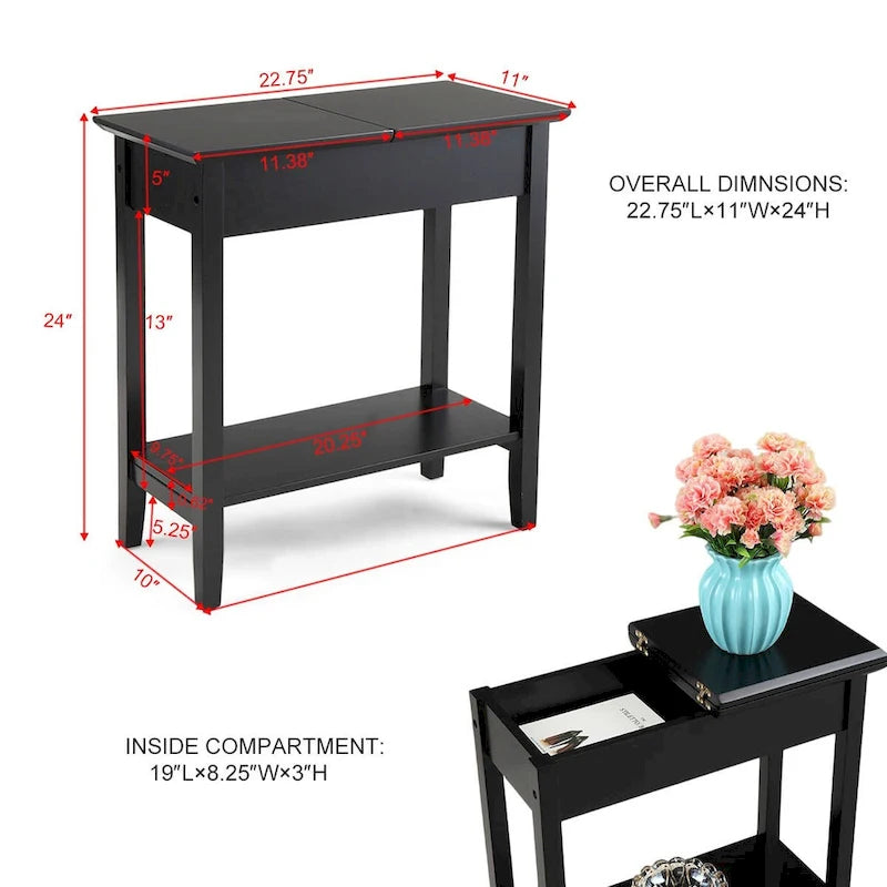 Table d'appoint à abattant Heritage noire avec étagère de rangement