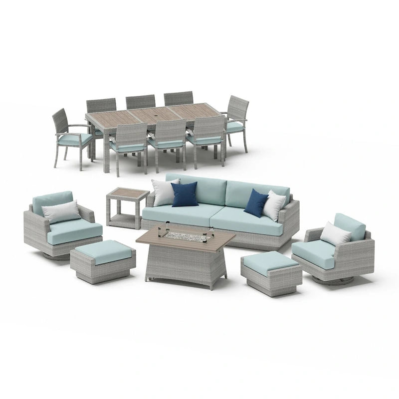 Portofino Comfort – Ensemble de 17 pièces d'extérieur Sunbrella pour salon de jardin et repas avec table brasero