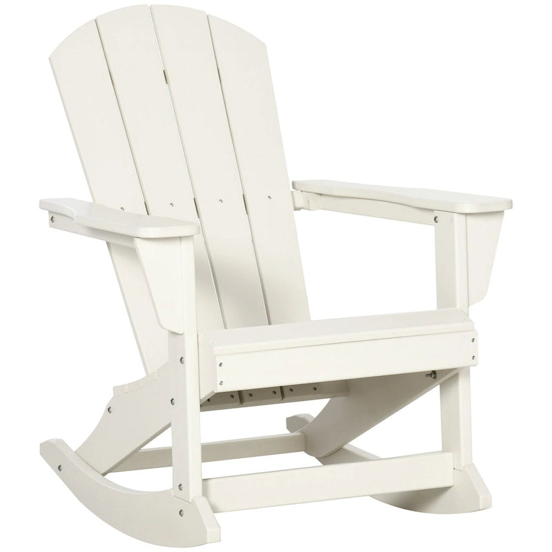 Chaise à bascule Outsunny Adirondack, bascule de porche en PEHD pour toutes les saisons, chaise à bascule pour brasero pour terrasse, jardin, pelouse, blanc