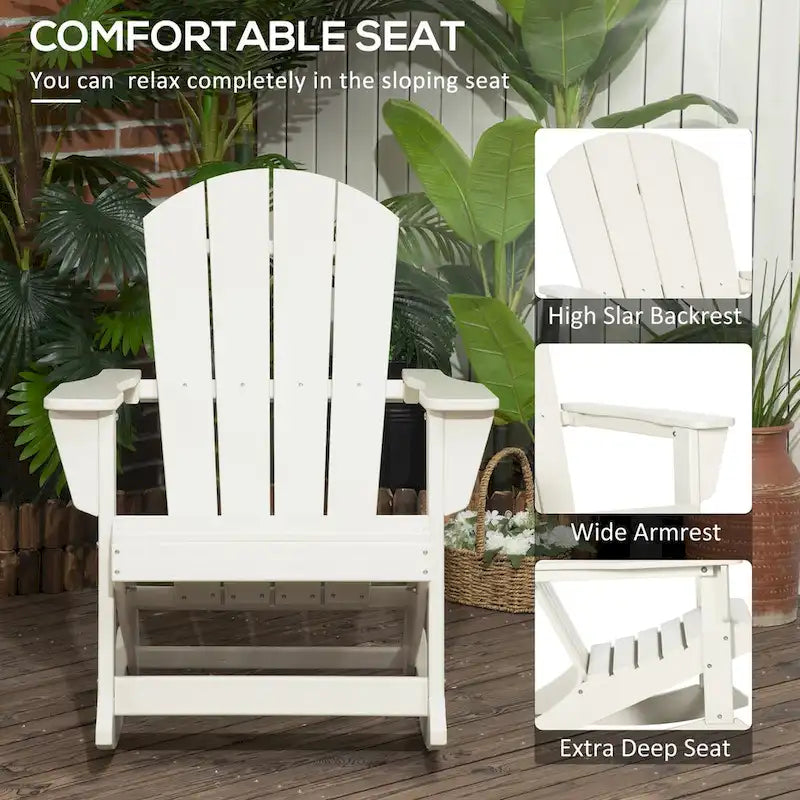 Chaise à bascule Outsunny Adirondack, bascule de porche en PEHD pour toutes les saisons, chaise à bascule pour brasero pour terrasse, jardin, pelouse, blanc