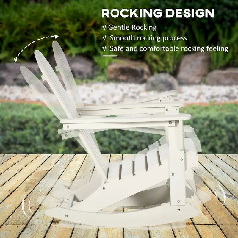 Chaise à bascule Outsunny Adirondack, bascule de porche en PEHD pour toutes les saisons, chaise à bascule pour brasero pour terrasse, jardin, pelouse, blanc