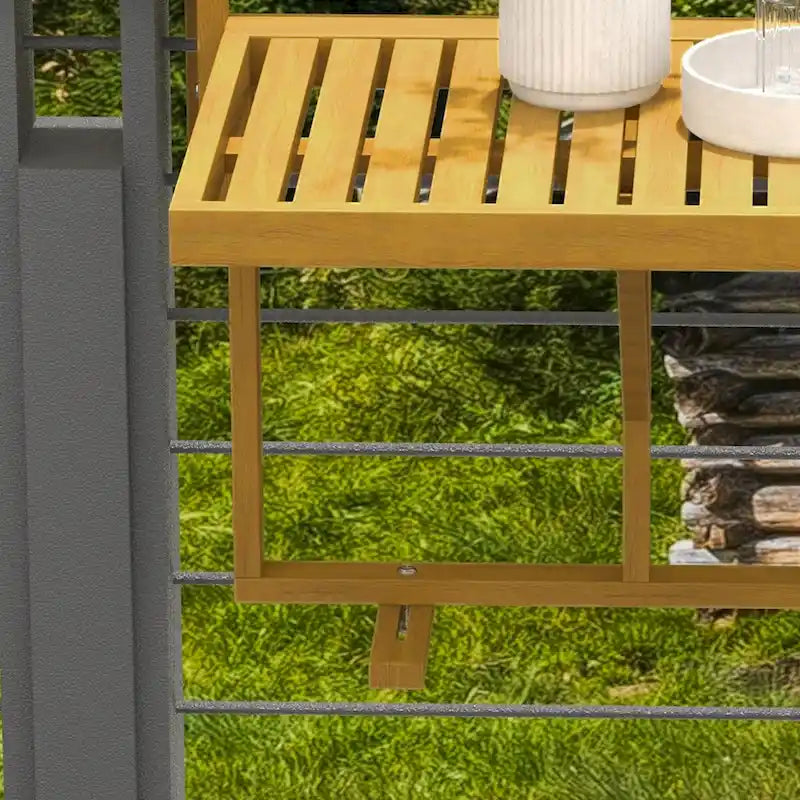 Table de balcon suspendue pliable, table/bureau suspendu, table de bar en bois réglable sur 4 hauteurs pour servir des repas, étudier, gain de place