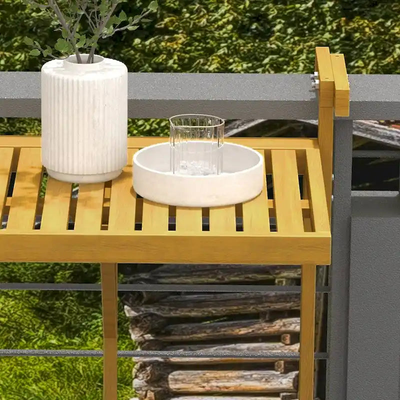 Table de balcon suspendue pliable, table/bureau suspendu, table de bar en bois réglable sur 4 hauteurs pour servir des repas, étudier, gain de place