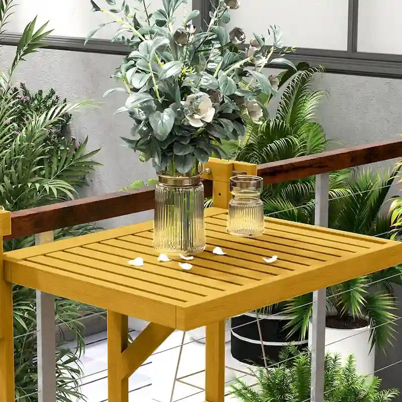 Table de balcon suspendue pliable, table/bureau suspendu, table de bar en bois réglable sur 4 hauteurs pour servir des repas, étudier, gain de place