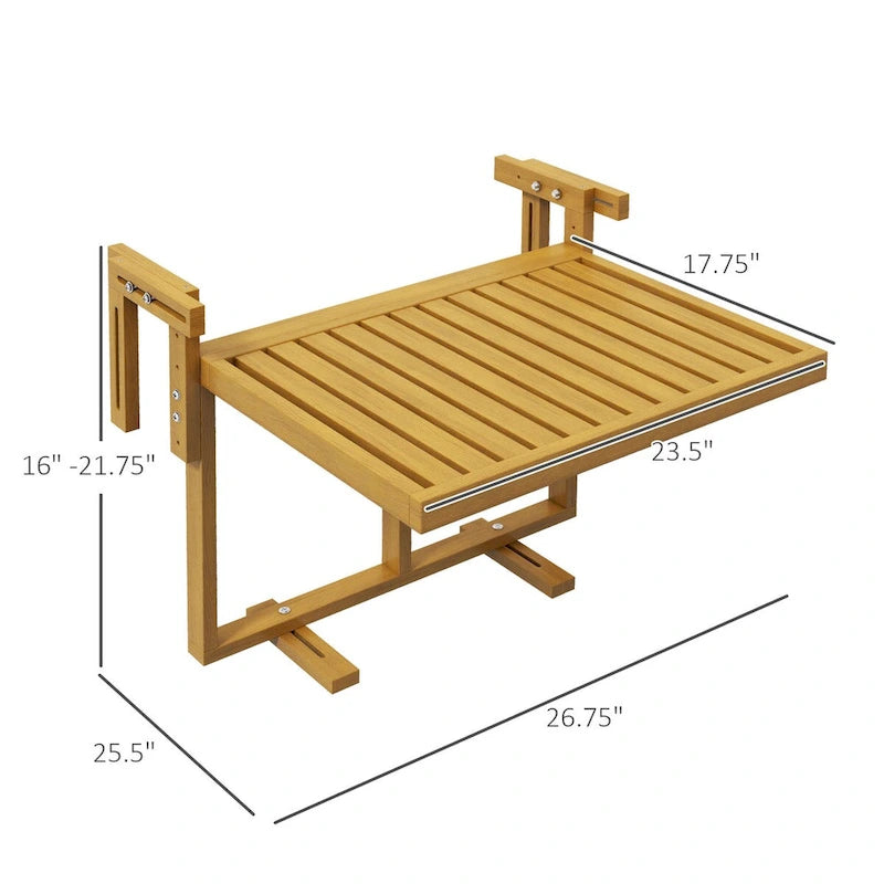 Table de balcon suspendue pliable, table/bureau suspendu, table de bar en bois réglable sur 4 hauteurs pour servir des repas, étudier, gain de place