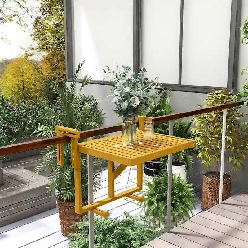Table de balcon suspendue pliable, table/bureau suspendu, table de bar en bois réglable sur 4 hauteurs pour servir des repas, étudier, gain de place