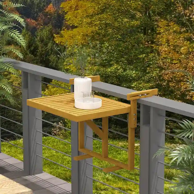 Table de balcon suspendue pliable, table/bureau suspendu, table de bar en bois réglable sur 4 hauteurs pour servir des repas, étudier, gain de place