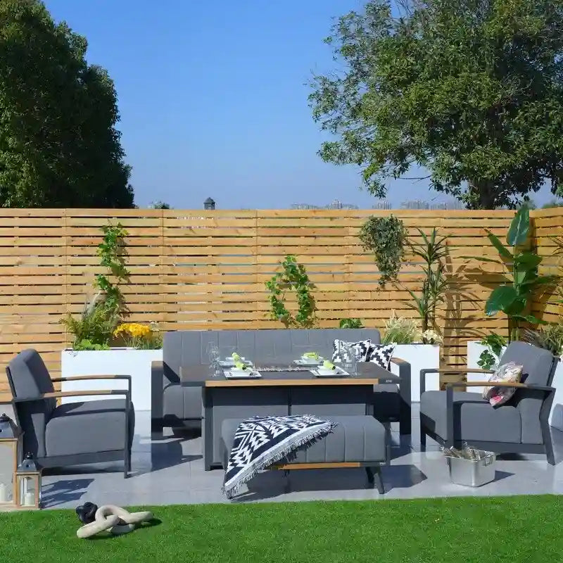 Ensemble de conversation en acrylique pour patio avec table brasero et barbecue